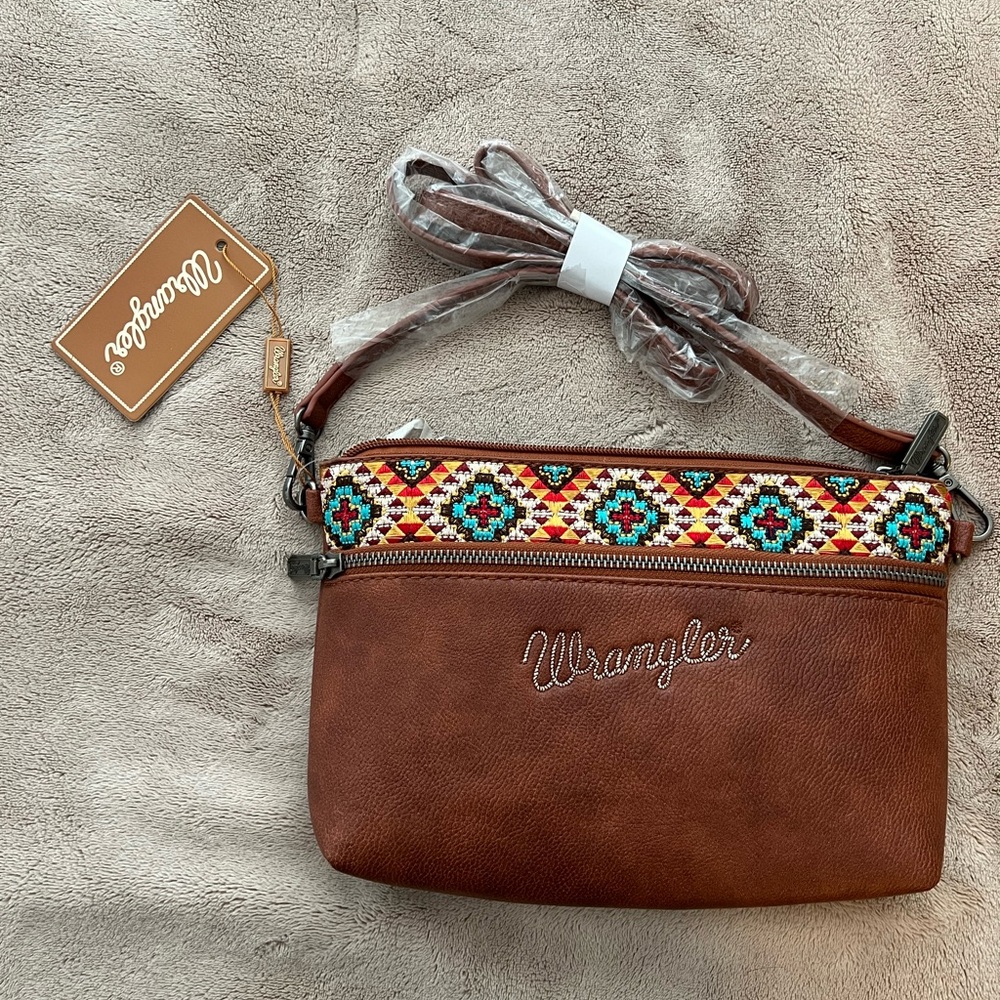 Wrangler Brown Crossbody Bag with Embroidered Detail